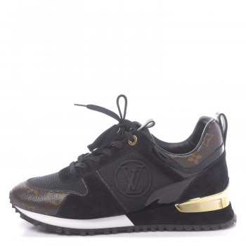 LOUIS VUITTON Suede Monogram Run Away Sneakers 38 Black