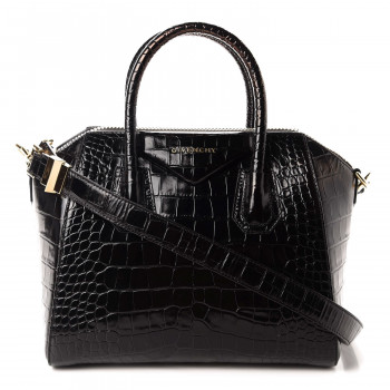 GIVENCHY Calfskin Crocodile Embossed Small Antigona Black