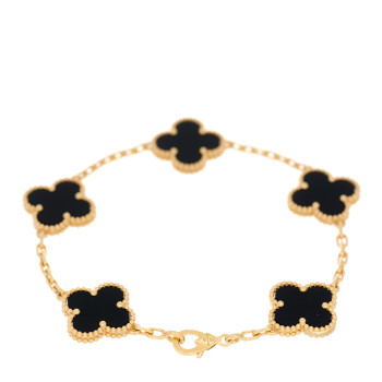 VAN CLEEF & ARPELS 18K Yellow Gold Black Onyx 5 Motifs Vintage Alhambra Bracelet