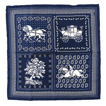 HERMES Silk Ecuries Parisiennes Bandana Scarf 55 Marine Black White