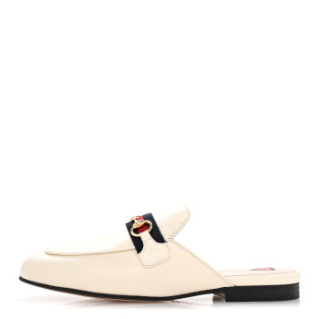 GUCCI Malaga Kid Web Womens Princetown Slippers 35 Mystic White