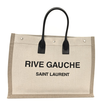 SAINT LAURENT Linen Calfskin Rive Gauche Tote Greggio Natural