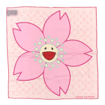LOUIS VUITTON LV X TM Monogram Cherry Blossom Square Scarf Pink Red