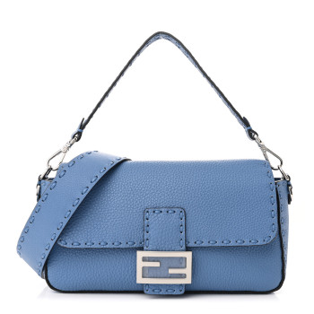 FENDI Cuoio Roma Sellerissima Nappa Sintetica Tape Stitch Baguette Placca Argento Blue