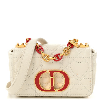 CHRISTIAN DIOR Supple Calfskin Cannage Dioramour Micro Caro Bag Latte