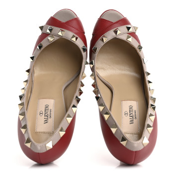 VALENTINO GARAVANI Nappa Rockstud Peep Toe Platform Pumps 36 Poudre Rosso