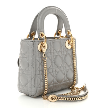 CHRISTIAN DIOR Metallic Lambskin Cannage Mini Lady Dior Grey