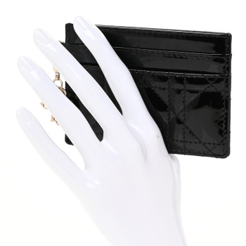 CHRISTIAN DIOR Patent Cannage Lady Dior Card Holder Black