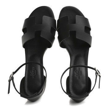 HERMES Calfskin Encens 50 Sandals 38.5 Black