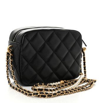 CHANEL Lambskin Quilted Pearl Chain Camera Case Black