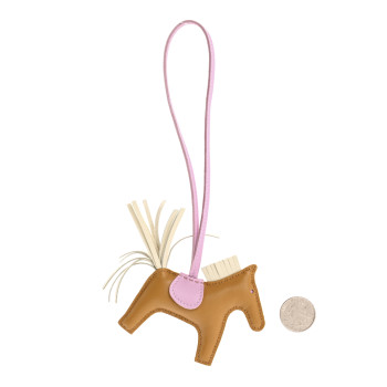 HERMES Milo Lambskin Grigri Rodeo Horse Bag Charm PM Sesame Mauve Sylvestre Craie