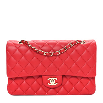 CHANEL Lambskin Quilted Medium Double Flap Red