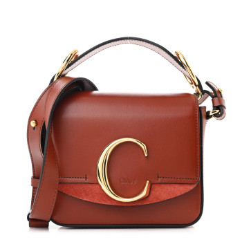CHLOE Shiny Calfskin Suede Mini C Double Carry Sepia Brown