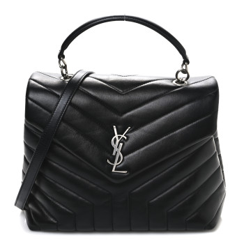 SAINT LAURENT Calfskin Y Quilted Monogram Medium Loulou Satchel Black