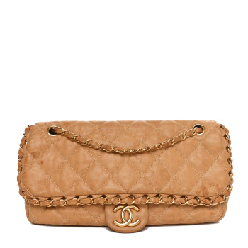 CHANEL Calfskin Quilted Medium Chain Me Flap Light Beige