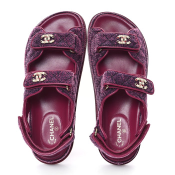 CHANEL Velvet Velcro Dad Sandals 37.5 Pink