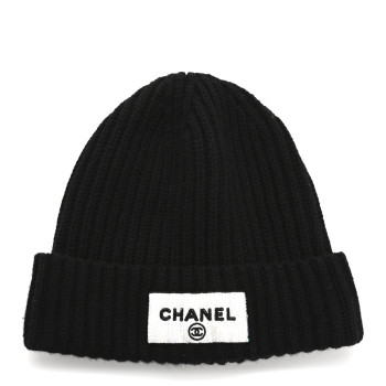 CHANEL Cashmere Beaded Sequin Logo Beanie Hat Black