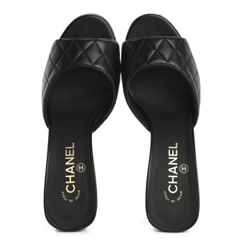 CHANEL Lambskin Quilted CC Mules 40 Black