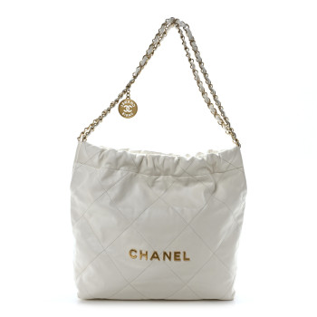 CHANEL Shiny Calfskin Quilted Small Chanel 22 White