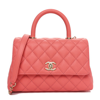 CHANEL Caviar Quilted Mini Coco Handle Flap Coral