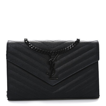 SAINT LAURENT Grain De Poudre Matelasse Chevron Monogram Monochrome Chain Wallet Black