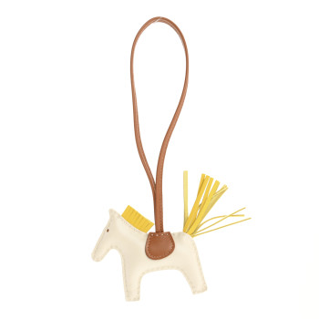 HERMES Milo Lambskin Grigri Rodeo Horse Bag Charm PM Craie Gold Jaune De Naples