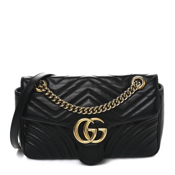 GUCCI Calfskin Matelasse Small GG Marmont Shoulder Bag Black