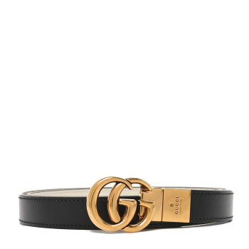 GUCCI Plutone Calfskin Double G Reversible 20mm Belt 80 32 Black Mystic White