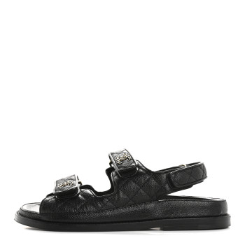CHANEL Grained Calfskin Velcro Dad Sandals 36.5 Black