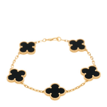 VAN CLEEF & ARPELS 18K Yellow Gold Black Onyx 5 Motifs Vintage Alhambra Bracelet