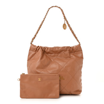 CHANEL Shiny Calfskin Quilted Small Chanel 22 Camel