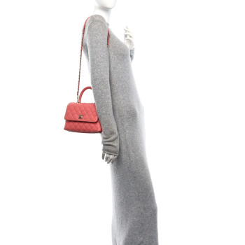CHANEL Caviar Quilted Mini Coco Handle Flap Coral