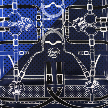 HERMES Silk Grand Manege Cut Bandana Scarf 55 Bleu Nuit Bleu