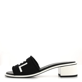 CHANEL Cotton Logo Mule Sandals 39.5 Black White