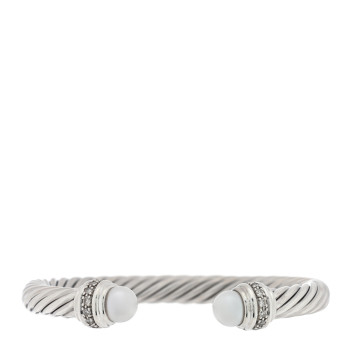 DAVID YURMAN Sterling Silver Diamond Cultured Pearl 7mm Cable Classics Bracelet