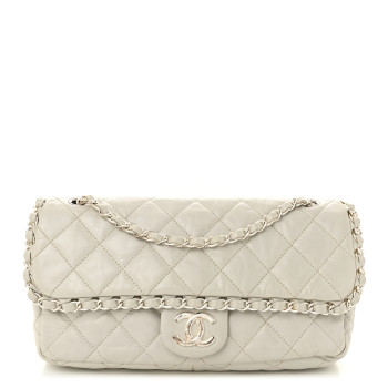 CHANEL Calfskin Quilted Medium Chain Me Flap White
