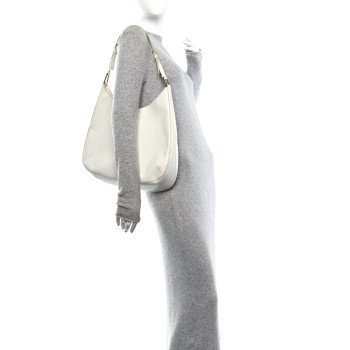 PRADA Spazzolato Maxi Cleo Adjustable Strap Shoulder Bag White