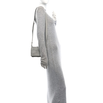 BOTTEGA VENETA Lambskin Maxi Intreccio Small Cassette Crossbody Bag Agate Grey