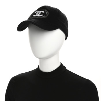 CHANEL Terry Cotton CC Logo Hat Cap M Black