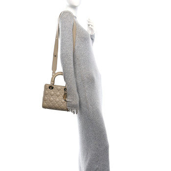 CHRISTIAN DIOR Lambskin Cannage Small My ABCDior Lady Dior Beige