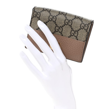 GUCCI Dollar Calfskin GG Supreme Monogram GG Marmont Card Case Porcelain Rose Beige Ebony