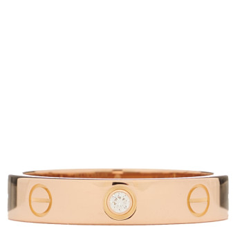 CARTIER 18K Pink Gold Diamond 4mm LOVE Wedding Band Ring 53 6.5
