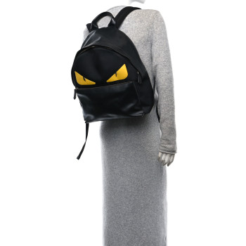 FENDI Nylon Vitello Liberty Vitello Dolce Monster Eyes Rounded Backpack Black Sunflower