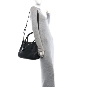 PRADA Vitello Phenix Shoulder Bag Black