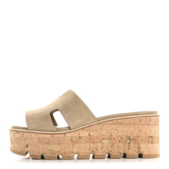 HERMES Suede Goatskin Cork Eze 30 Sandals 39 Beige Argile