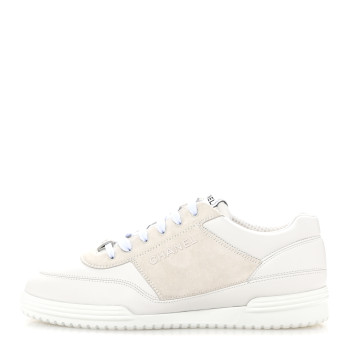 CHANEL Calfskin Suede Coco Mark Logo Womens Sneakers 40 White