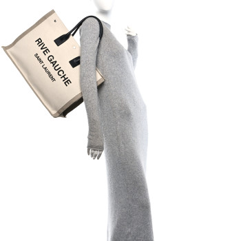 SAINT LAURENT Linen Calfskin Rive Gauche Tote Optic White