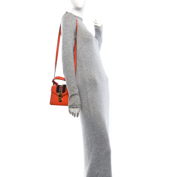 GUCCI Vitello Fontanella Web Mini Sylvie Top Handle Bag Orange