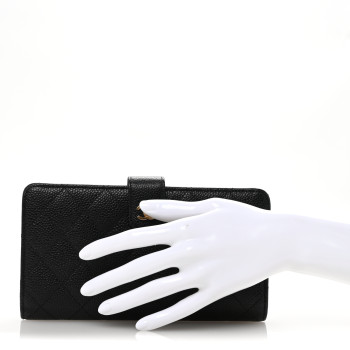 CHANEL Caviar Quilted CC French Long Wallet Black