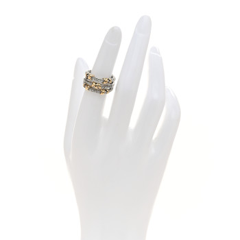 DAVID YURMAN Sterling Silver 18K Yellow Gold Diamond Petite Helena Wrap Three Row Ring 49 5